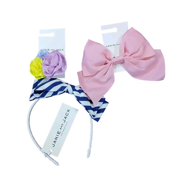 Janie And Jack Hair Accessories Kids Barrette Bow / Headband Bow Bundle NWT Pink - Picture 1 of 5